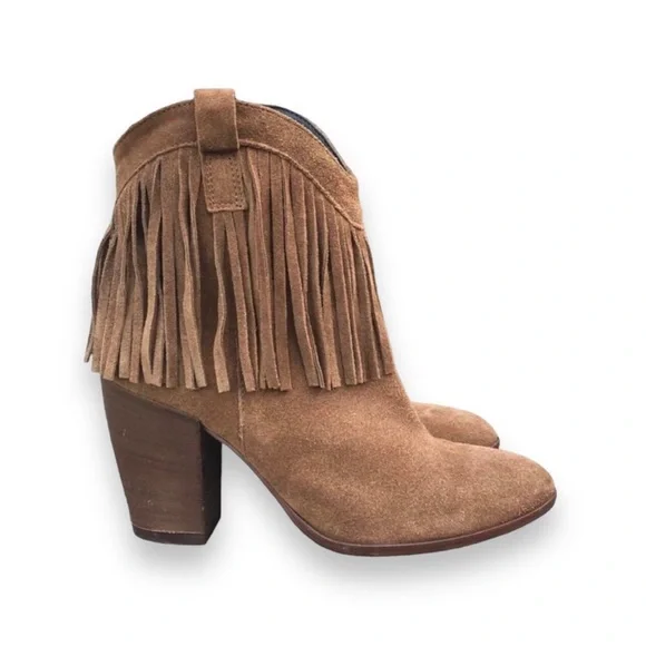 Andre Assous Fringe Suede Heeled Ankle Boots Size 7 US / 37 EU - Picture 1 of 10